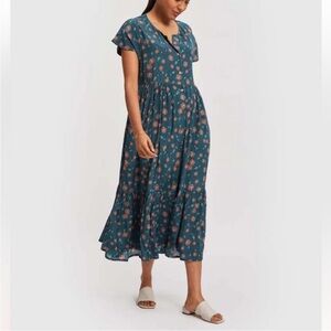 Madewell x Reistor Tiered Floral Teal Midi Dress 3XL